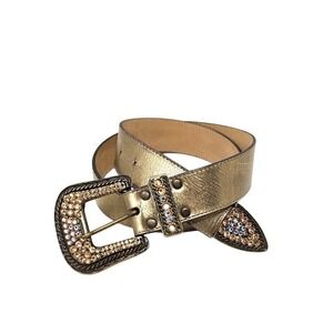 Leatherock Gold Metallic Western Belt Rhinestone‎ Buckle Medium 34 Vintage